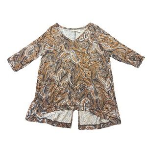 Sigrid Olsen Paisley Tunic Top 1X Split Hem 3/4 Sleeve Stretch Boho Soft